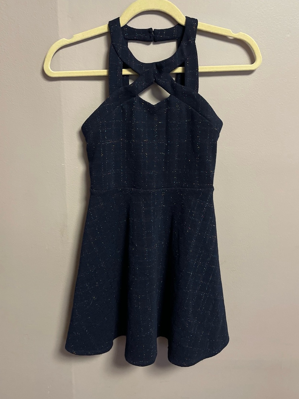 by & by girl Navy Sparkle Halter Fit & Flare Dress Size 8